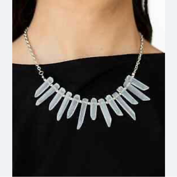 Ice Age Intensity White Necklace Frosty Glass Paparazzi